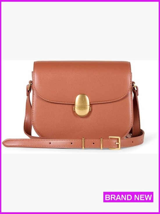 Handbags - Vegan Leather Crossbody Flap Bag with Adjustable Strap Minimal Chic